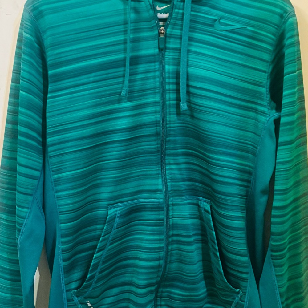 Nike Emerald & Teal Striped Zip-Up Hoodie